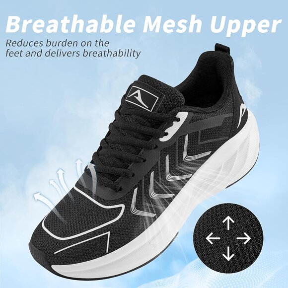 Women's Black Breathable Tennis Shoes Non-Slip Sneakers for Walking & Workout - Picture 3 of 7